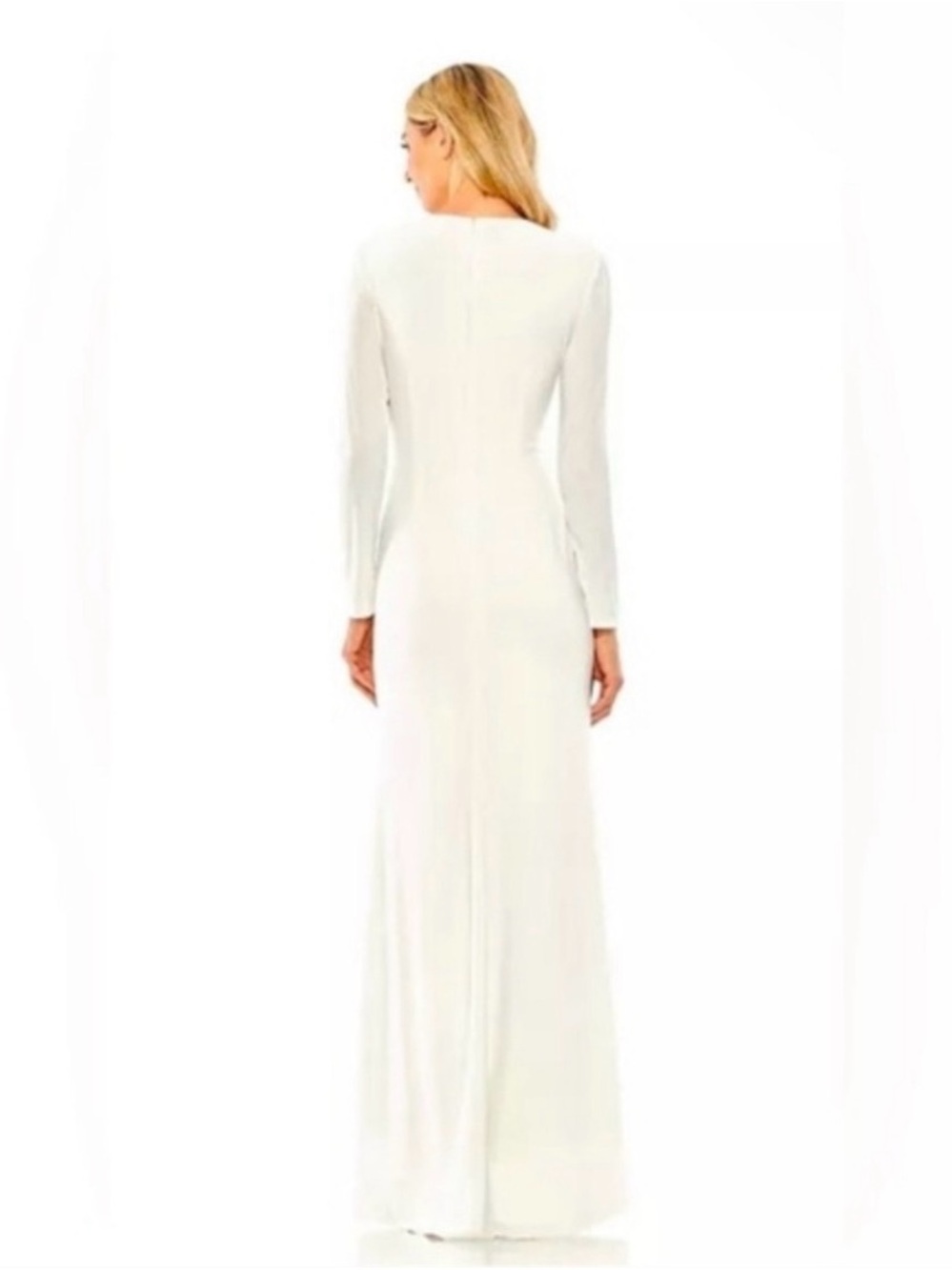 Mac Duggal White Long-Sleeve Maxi Gown
